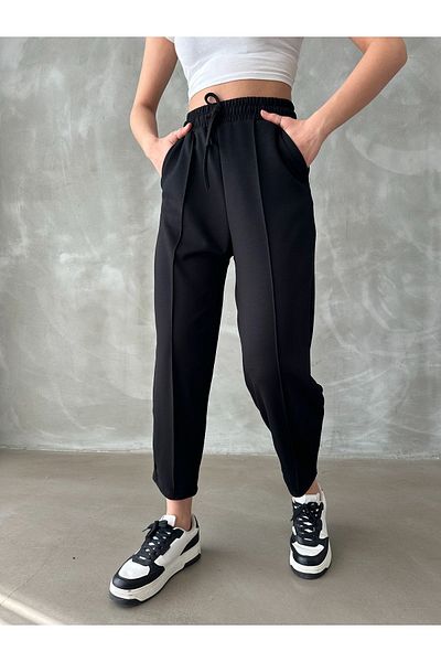 BEJNA Women's Black Modal Ribbed Stitched Comfortable Trousers