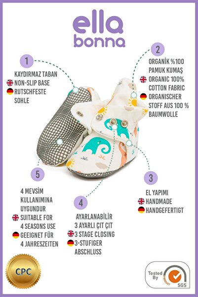 Ella Bonna Bavlněné kojenecké botičky Protiskluzová podrážka Novorozenecké pantofle Boty do domácí školky