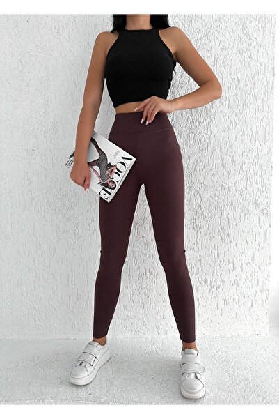 BEJNA Women's Brown Fleece Ribbed High Waist Tights