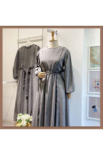 Faya Boutique Τζιν φόρεμα με γκρι ζώνη