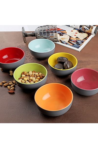 Pinkev 6 Pcs 12cm Double Color Ceramic Snack Bowl Soup Multipurpose Bowl