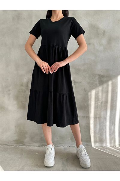 BEJNA Schwarzes Sommerkleid mit V-Ausschnitt und lässiger Passform für Damen