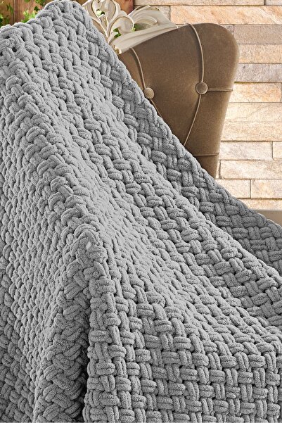 DOUX HOME PUFY EL ÖRGÜS Triko Örgülü Tv Battaniyesi 95 X 125 (GRİ)