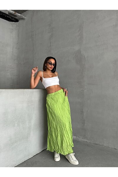 BEJNA Жіноча відкрита зелена м'яка довга спідниця з підкладкою з модальної тканини