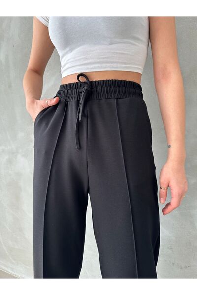 BEJNA Women's Black Modal Ribbed Stitched Comfortable Trousers