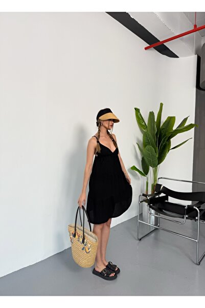 BEJNA Women's Strap Summer Knitted Short Dress