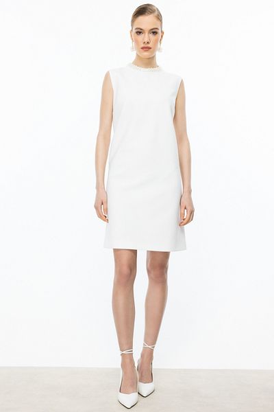 Ekol Mini Length Dress with Rhinestone Neckline