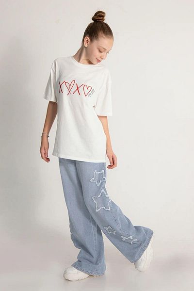 Magu Blue Wide Leg Jeans - Girls, Star Pattern