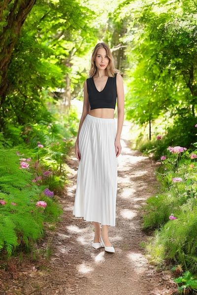 DAMGA JEANS Fusta albă plisată maxi hijab lungă de rugăciune pentru femei