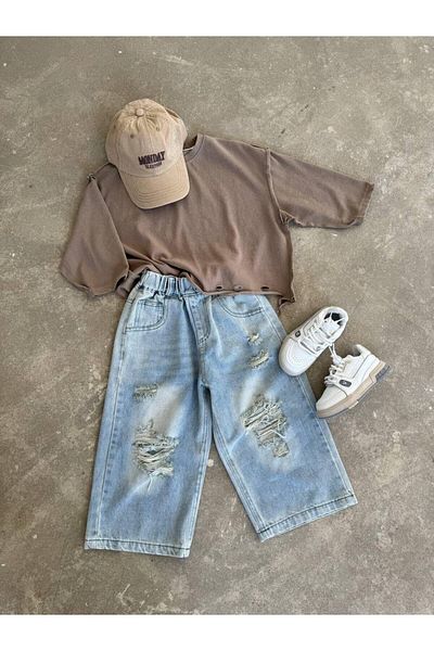 Magu Girls Baggy Fit Jeans Vintage Ripped Detail Trousers