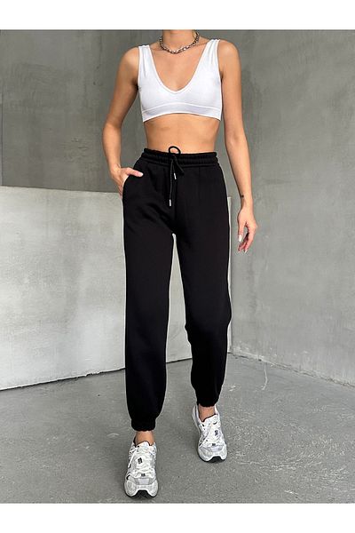 BEJNA Schwarze Basic-Trainingsanzugshose für Damen – elastische Beine