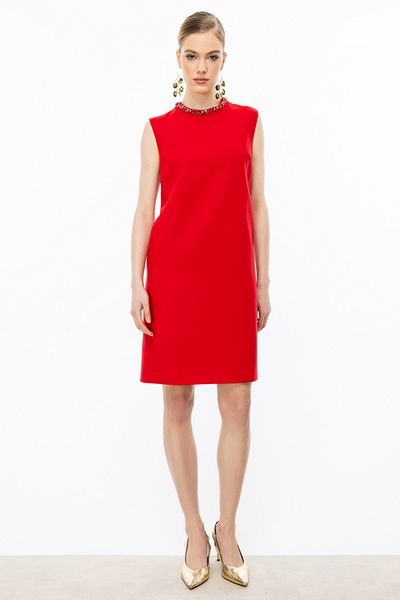 Ekol Mini Length Dress with Rhinestone Neckline