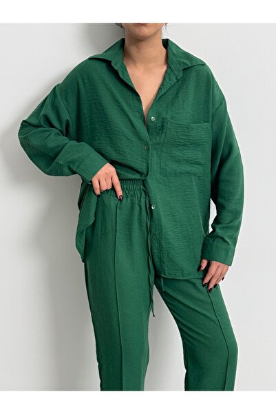 BEJNA Women's Oversize Linen Shirt Trousers Bottom Top Set