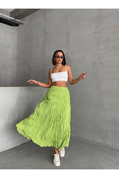 BEJNA Жіноча відкрита зелена м'яка довга спідниця з підкладкою з модальної тканини