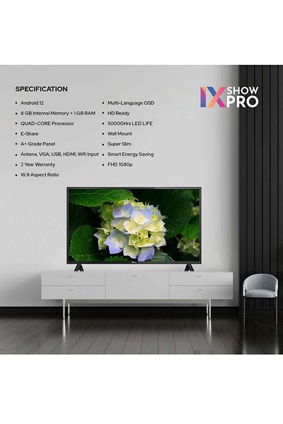 IXPRO 40 Inch FHD Smart TV-Frame Less Design Mirror Cast And E-Share, HDMI\USB\ Wi-Fi,Netflix, YouTube