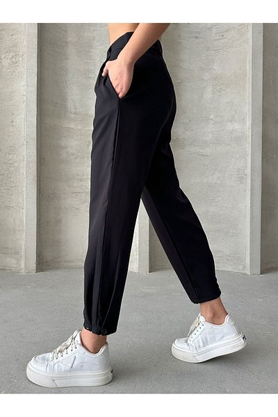 BEJNA Schwarze Bundfaltenhose für Damen - geknöpftes Bein