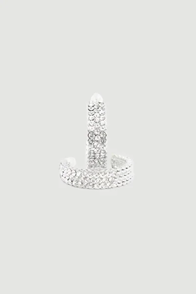 Gusto Silver Stone Detailed Evening Dress Earrings