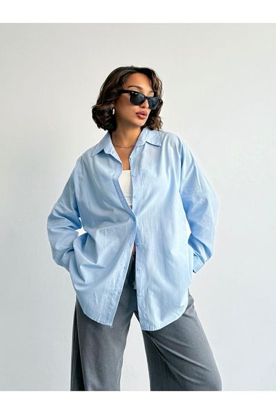 BEJNA Himmelblaues, großes, langes Basic-Shirt für Damen