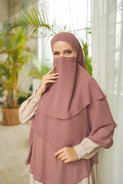 Nissra Antkanoor Dusty Rose Veiled 3 στρώσεων σιφόν σουφλέ σάλι