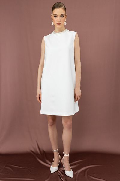 Ekol Mini Length Dress with Rhinestone Neckline