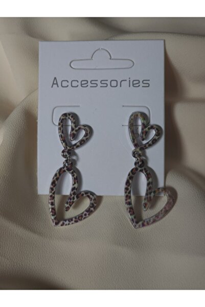 Avcıoğlu Aksesuar أقراط نسائية على شكل قلب مزدوج معدني فوق الليزر رمادي بنمط ...