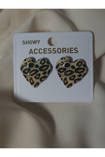 Avcıoğlu Aksesuar أقراط نسائية على شكل قلب معدنية فوق الليزر أصفر بنمط الفهد ...