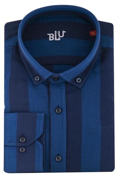 BLU Üstten Düğmeli Yaka Klasik Gömlek