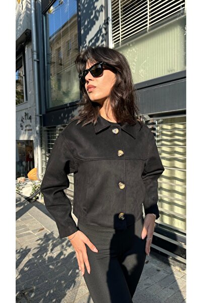 STYLE NİŞANTAŞI سترة سوداء بأربعة أزرار من جلد النوبوك عالي الجودة