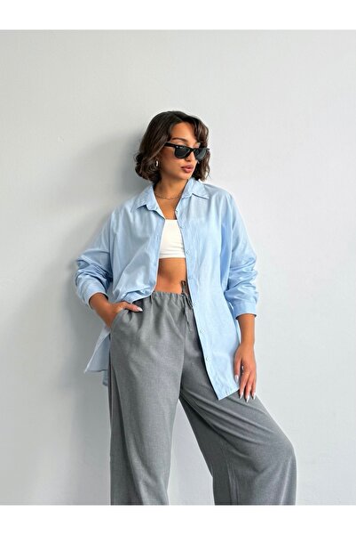 BEJNA Női égszínkék túlméretes hosszú alaping