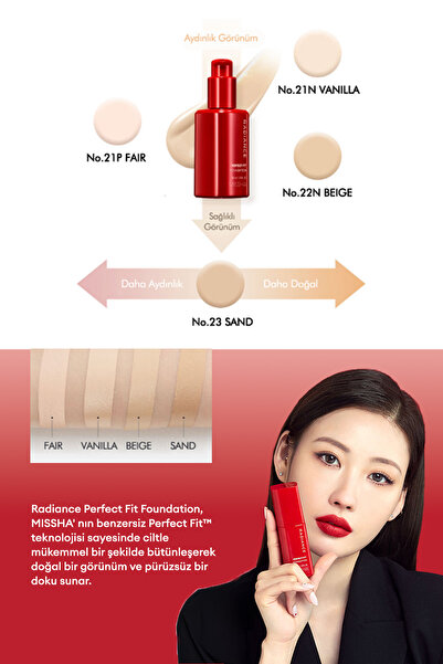 Missha Uzun Süre Kalıcı, Mat Bitişli Fondöten Radiance Perfect Fit Foundation (No.22 Beige) SPF30+/PA+++