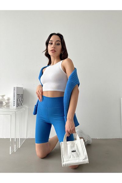 BEJNA Gerippte kurze Sport-Leggings von Saks mit hoher Taille für Damen