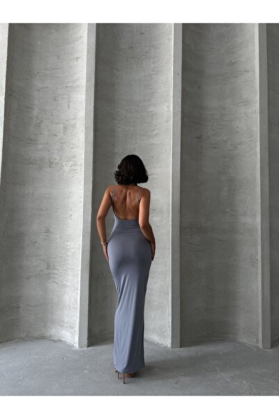 BEJNA Šedé Maxi dámské šaty - Nastavitelný popruh