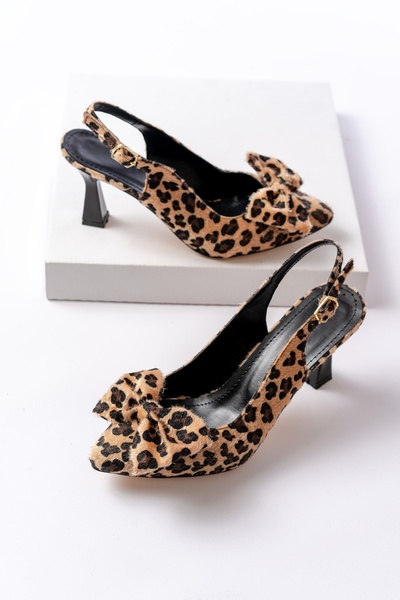 DURUNUN BUTİĞİ Обувки на висок ток Azzor с леопардов принт и сатенена панделка - 8 см