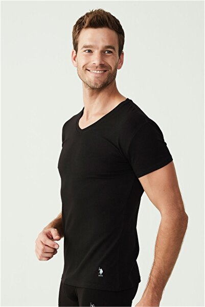 U.S. Polo Assn. U.S. Polo Assn. 80194 Men's 2-Piece Short Sleeve V-Neck Undershirt-Black