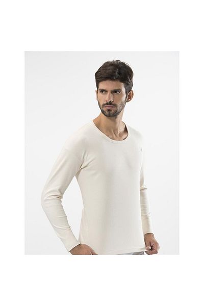 TÜREN 116 Interlock O Neck Long Sleeve Men's Undershirt - Cream