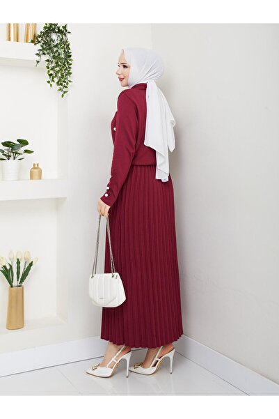 Miraystyle Beli Lastikli Piliseli Soğuk İplik Merserize Elbise