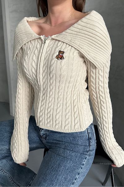 macharel jeans Πλεκτή ζακέτα με φερμουάρ με μοτίβο αρκουδάκι