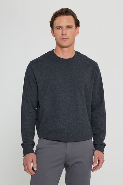 AC&Co / Altınyıldız Classics Ανδρικό φούτερ Anthracite-Melange Standard Fit Normal Cut 2 νημάτων ανακυκλωμένο βαμβακερό φούτερ με λαιμόκοψη