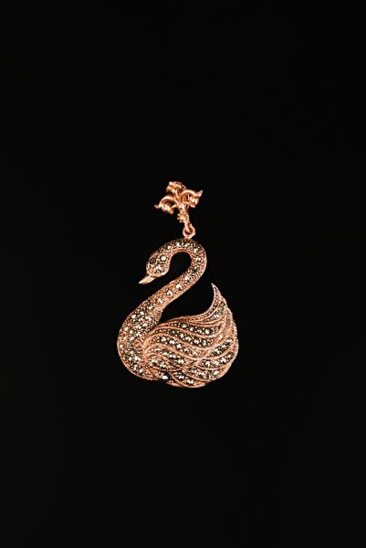 Zinnun Bakır işlemeli Kuğu kolye ucu MARKAZİT TAŞLI