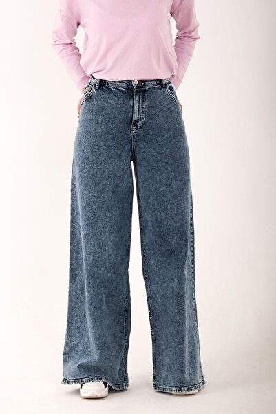 Blues Outlet KADIN BELİ LASTİKLİ PALAZZO MARKA JEAN PANTOLON-MAVİ