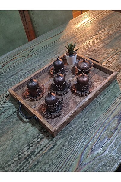 movipazar Ahşap Eskitme Boyalı Country Tarz Kahve & Çay Sunum Tepsisi