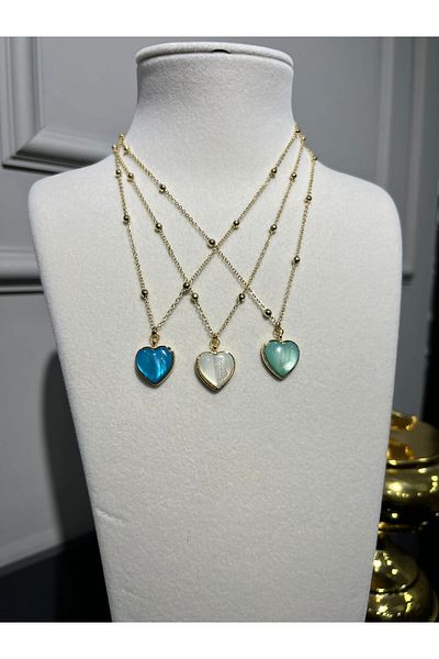 Store 3Pcs Colorful Steel Heart Necklace