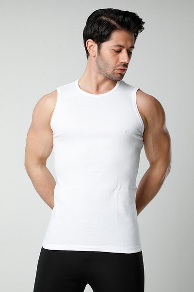 Hmd 511 3-Piece Ribbed Crew Neck Zero Sleeve Men's Undershirt - White