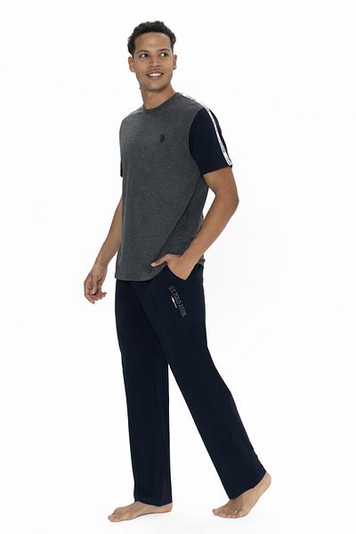U.S. Polo Assn. Ανδρικό κοστούμι καλοκαιρινής πιτζάμα που μπλοκάρει το χρώμα της Πόλο, με κοντό γιακά και τσέπες