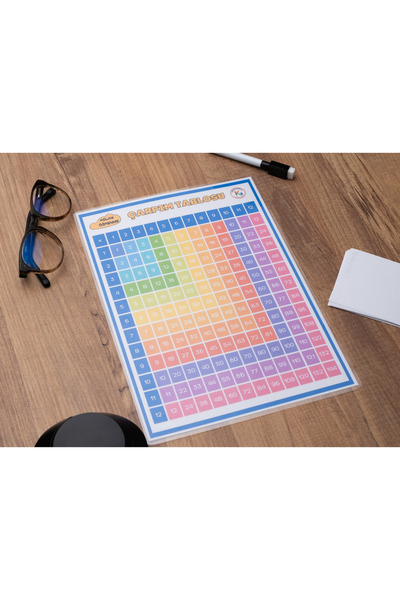 KENGEROĞLU Gökkuşağı Pisagor Tablosu (ÇARPIM TABLOSU) Yazılıp Silinebilir Pvc Kaplı Kalem Hediyeli