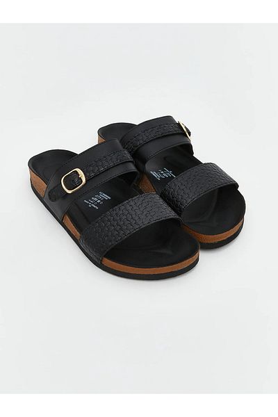 LC Waikiki Steps Black Double Banded Women's Slippers
