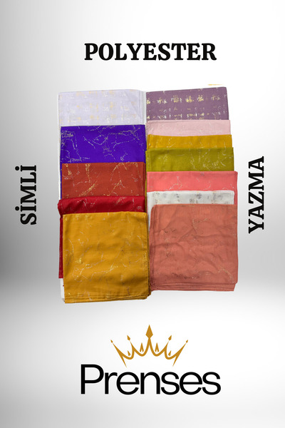 Simli Polyester Yazma 5'li Paket Hediyelik Dağıtmalık Polyester Yazma Eşarp 100x100cm