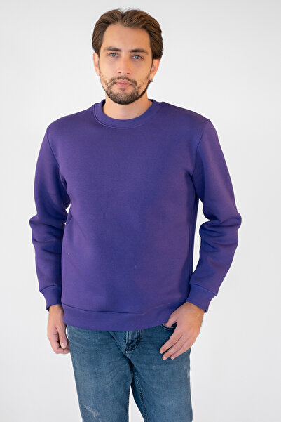 TEVOOY سويت شيرت كاجوال بأكمام طويلة من الريش 3 خيوط للجنسين - أرجواني