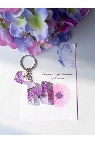 demirbasavm سلسلة مفاتيح إيبكسي مصنوعة يدويًا مخصصة لعيد الأم