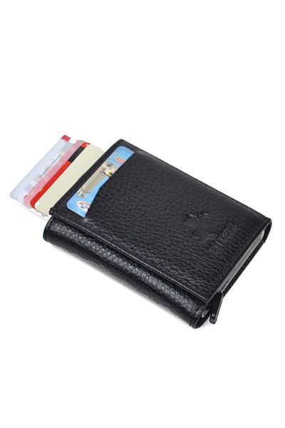 en deri Unisex Genuine Leather Cash Money Compartment Slide Mechanism Wallet Card Holder Leather Wallet